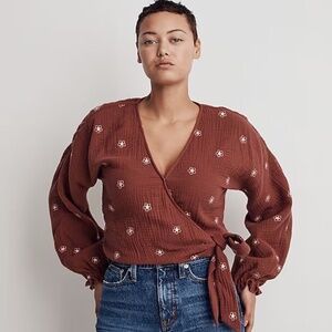 Madewell Lightspun Maira Wrap Top Burnished Mahogany Size L